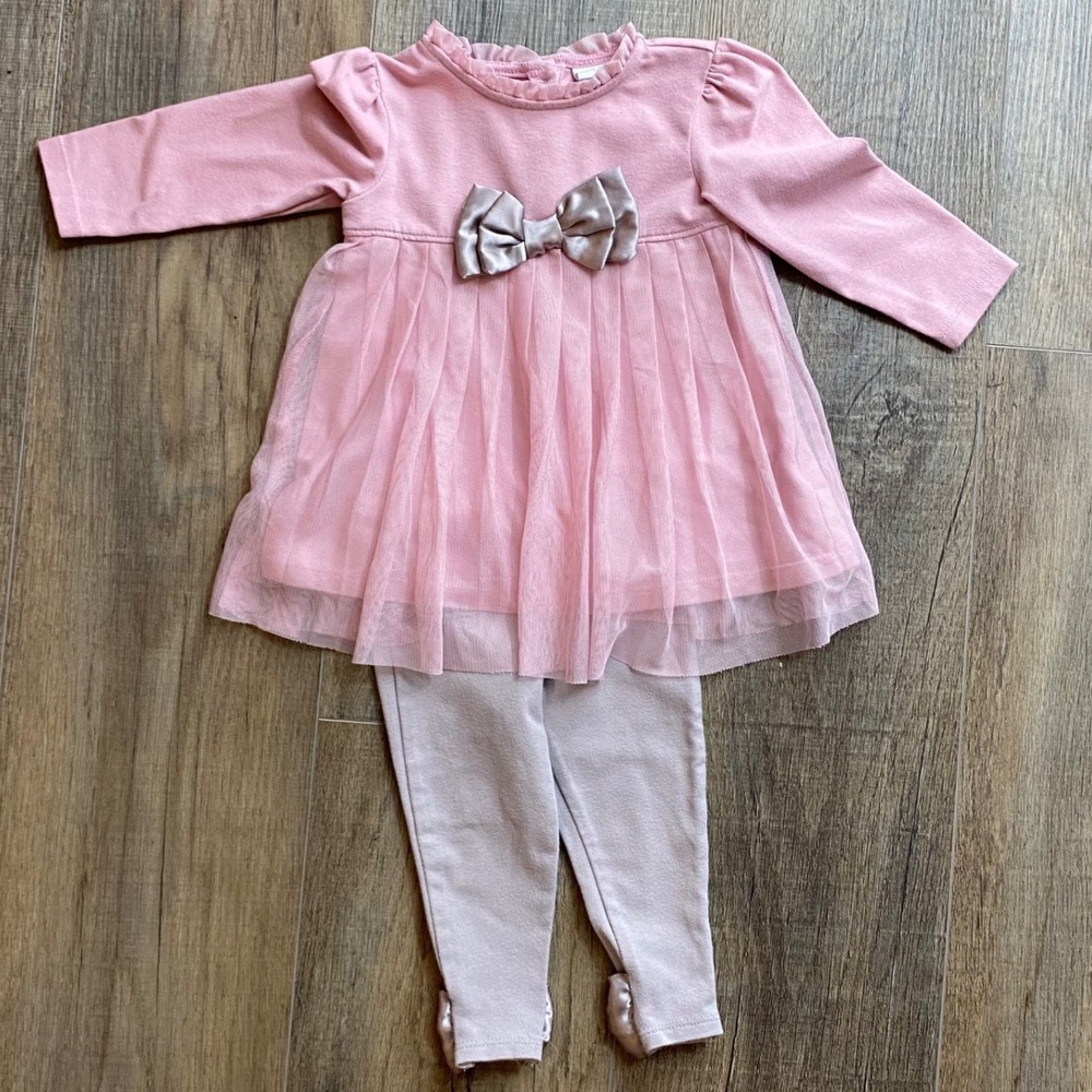 Piper & Posie Baby Girl Pink Tutu Dress and Leggings Set 6-9 Months Bows Special
